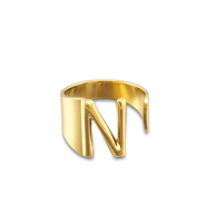 Roestvrij stalen (RVS) Stainless steel ringen letter N Gold