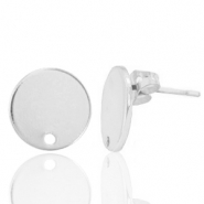 Onderdelen DQ metaal earpin rond 12mm Antiek zilver (nikkelvrij)