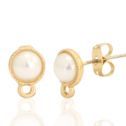 Onderdelen DQ metaal oorstekers parel rond 7mm met oogje Goud (nikkelvrij)