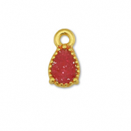 Bedels DQ metaal druppel Goud-glitter red rose (nikkelvrij)