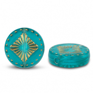 Acryl kralen rond met vierkant Turquoise blue-gold