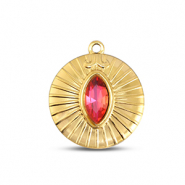 BY31&reg; Roestvrij stalen (RVS) Stainless steel bedels rond Gold-soft pink opal