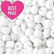 Glaskralen Rocailles 8/0 (3mm) White pearl