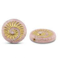 Czech kralen fossil shell 18mm Light mauve pink-gold