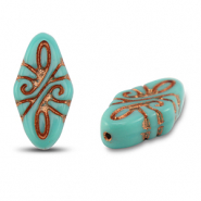 Czech kralen arabesque 19x9mm Turquoise green-copper