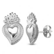 Roestvrij stalen (RVS) Stainless steel oorbellen / oorstekers hart Silver