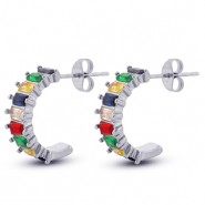 Roestvrij stalen (RVS) Stainless steel oorbellen / oorstekers Silver-multicolour