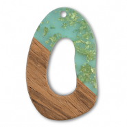 Houten hangers irregular Green transparent-gold-brown