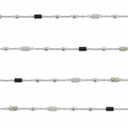 Roestvrij stalen (RVS) Stainless steel onderdelen jasseron mix van natuursteen tube Silver-black-grey