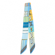 Bandana sjaal met paard/rechte lijnen Light blue-beige-yellow