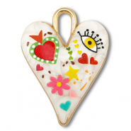 Bedels metaal met enamel hart White-multicolour-gold
