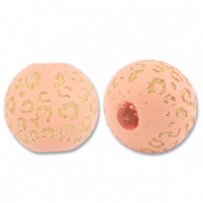 Houten kralen rond 16mm patroon Peach pink-natural