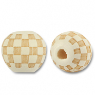 Houten kralen rond 10mm patroon Off white-natural