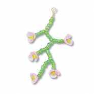 Hangers van glaskralen bloem Transparent green-light pink AB-yellow
