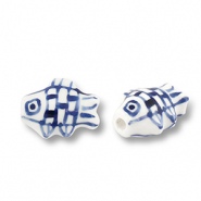 Kralen keramiek vis White-Delft blue