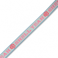 BY31&reg; Lint met tekst "Shell yeah" Light blue-pink-coral red-blue