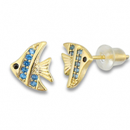 Brass TQ metaal oorbellen / oorstekers vis Gold-light blue