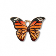Bedels metaal enamel vlinder Gold-orange-black