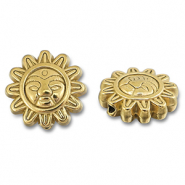 Roestvrij stalen (RVS) Stainless steel kralen bloem met gezicht Gold