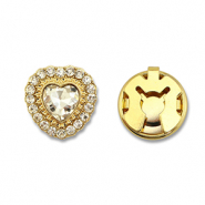 Eco-brass&reg; metaal button covers zirkonia hart Gold-crystal