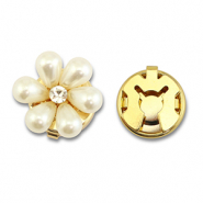 Eco-brass&reg; metaal button covers parels bloem Gold-white-crystal