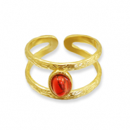 Roestvrij stalen (RVS) Stainless steel ringen met red jasper Gold-red