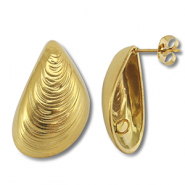 Roestvrij stalen (RVS) Stainless steel onderdelen oorbellen / oorstekers mossel met oogje Gold