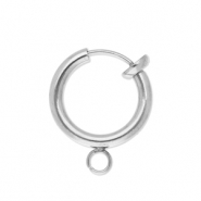 Roestvrij stalen (RVS) Stainless steel onderdelen clipoorbellen creolen met oogje 14mm Silver