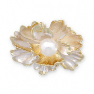 Broches bloem met parel Gold-white