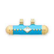 Roestvrij stalen (RVS) Stainless steel message bead bedels Gold-blue-transparent