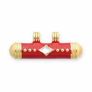 Roestvrij stalen (RVS) Stainless steel message bead bedels Gold-red-transparent