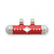 Roestvrij stalen (RVS) Stainless steel message bead bedels Silver-red-transparent