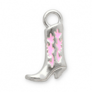 Roestvrij stalen (RVS) Stainless steel bedels cowboylaars Silver-pink