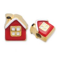 Roestvrij stalen (RVS) Stainless steel kralen huis Gold-red-white