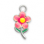 Roestvrij stalen (RVS) Stainless steel bedels bloem Silver-light pink-yellow