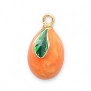Roestvrij stalen (RVS) Stainless steel bedels kumquat Gold-orange-green