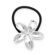 Haaraccessoires haarelastiek met metaal bloem Silver-black