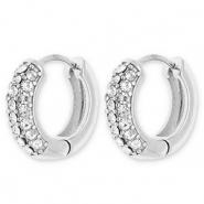 Roestvrij stalen (RVS) Stainless steel oorbellen / creolen met strass Silver-transparent