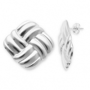 Roestvrij stalen (RVS) Stainless steel oorbellen / oorstekers vierkant Silver