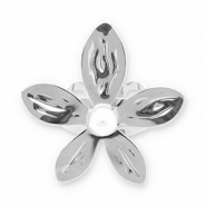 Roestvrij stalen (RVS) Stainless steel ringen bloem met parel Silver-white