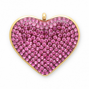 Roestvrij stalen (RVS) Stainless steel bedels hart Gold-dark pink