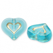 Acryl kralen hart Teal blue-gold