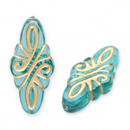 Acryl kralen ruit arabesk Teal blue-gold