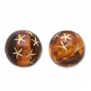 10 mm acryl kralen rond met sterren Cognac brown-gold