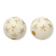 10 mm acryl kralen rond met sterren Off white-gold