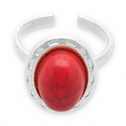 Roestvrij stalen (RVS) Stainless steel ringen met imitatie natuursteen Silver-red