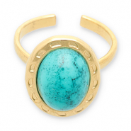Roestvrij stalen (RVS) Stainless steel ringen met imitatie natuursteen Gold-turquoise