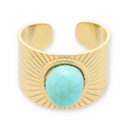 Roestvrij stalen (RVS) Stainless steel ringen met imitatie natuursteen Gold-turquoise