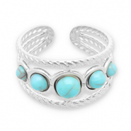 Roestvrij stalen (RVS) Stainless steel ringen met imitatie natuursteen Silver-turquoise