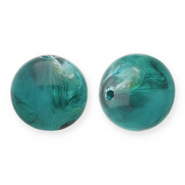 12 mm acryl kralen rond Teal green-white
